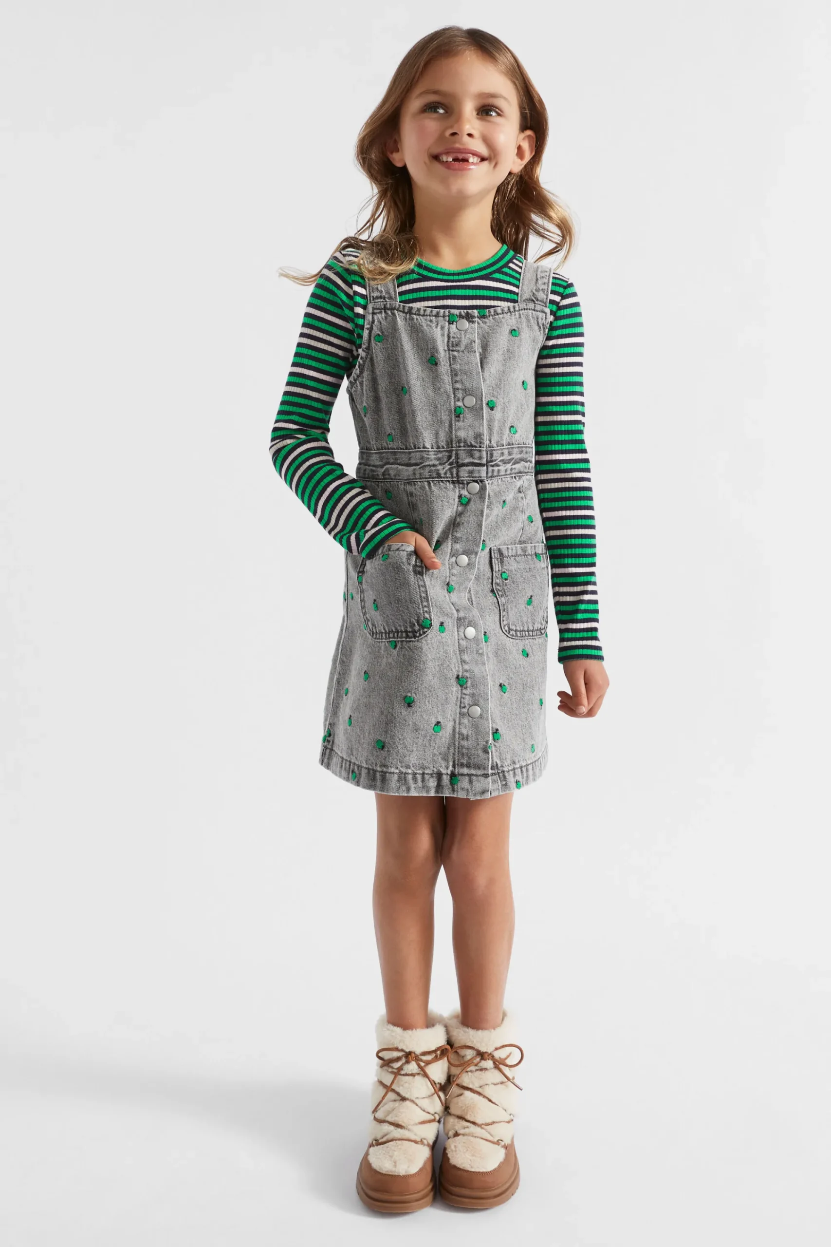 Girl Seed Heritage Dresses-Apple Embroidered Pinafore