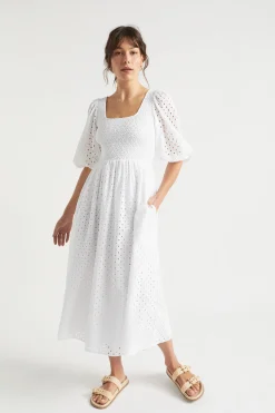 Woman Seed Heritage Dresses-Broderie Shirred Midi Dress