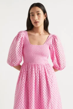Woman Seed Heritage Dresses-Broderie Shirred Midi Dress