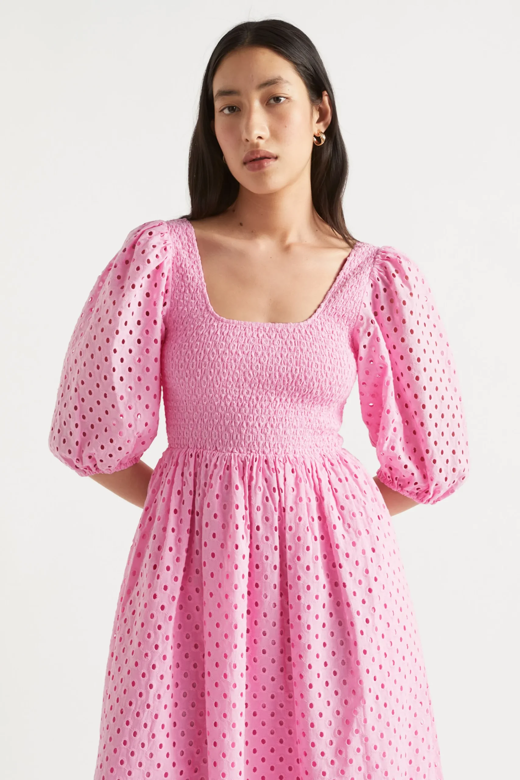 Woman Seed Heritage Dresses-Broderie Shirred Midi Dress