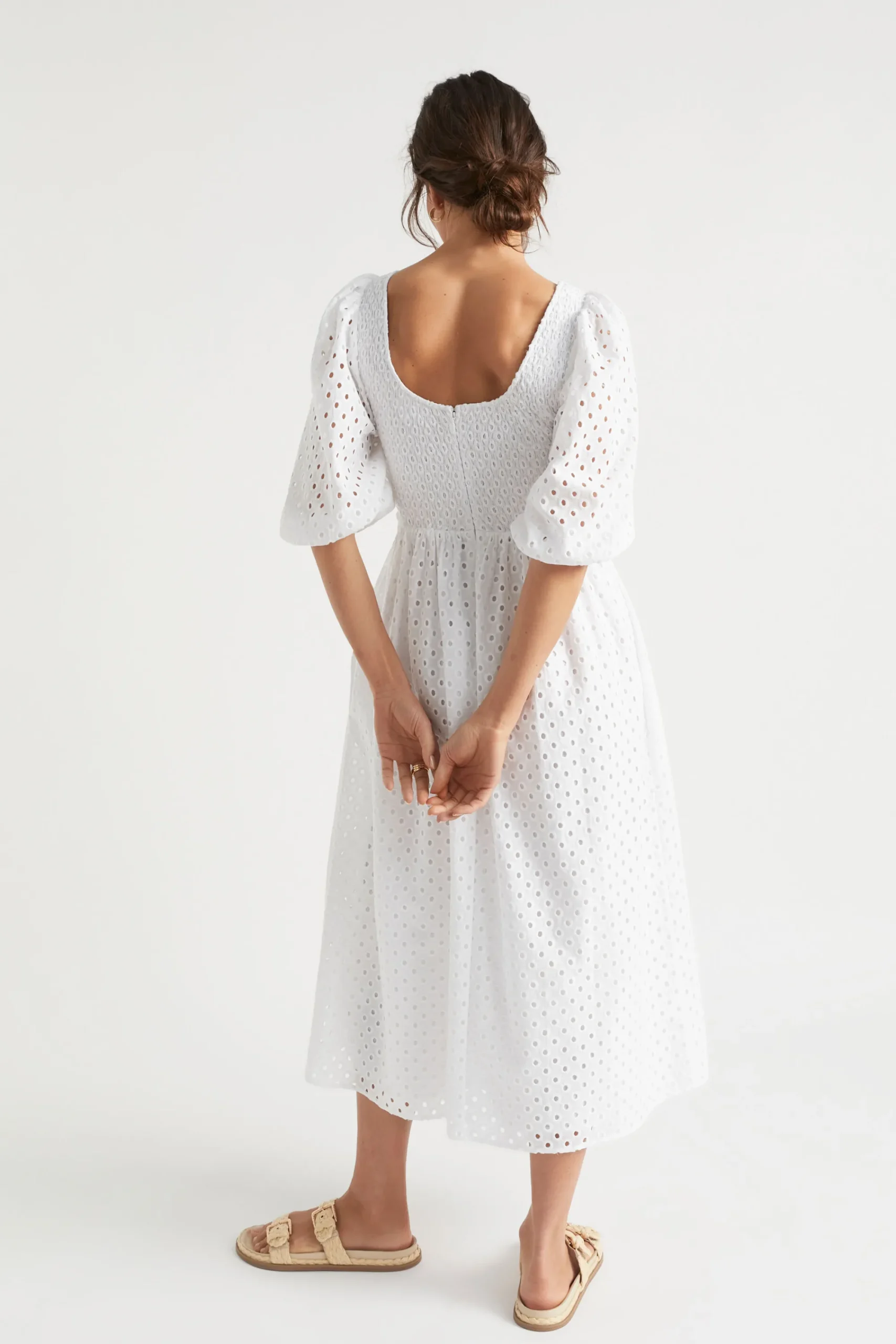 Woman Seed Heritage Dresses-Broderie Shirred Midi Dress