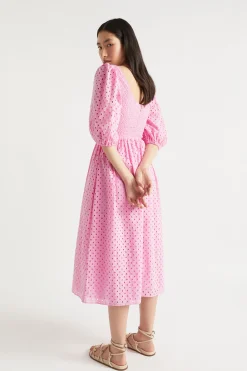 Woman Seed Heritage Dresses-Broderie Shirred Midi Dress