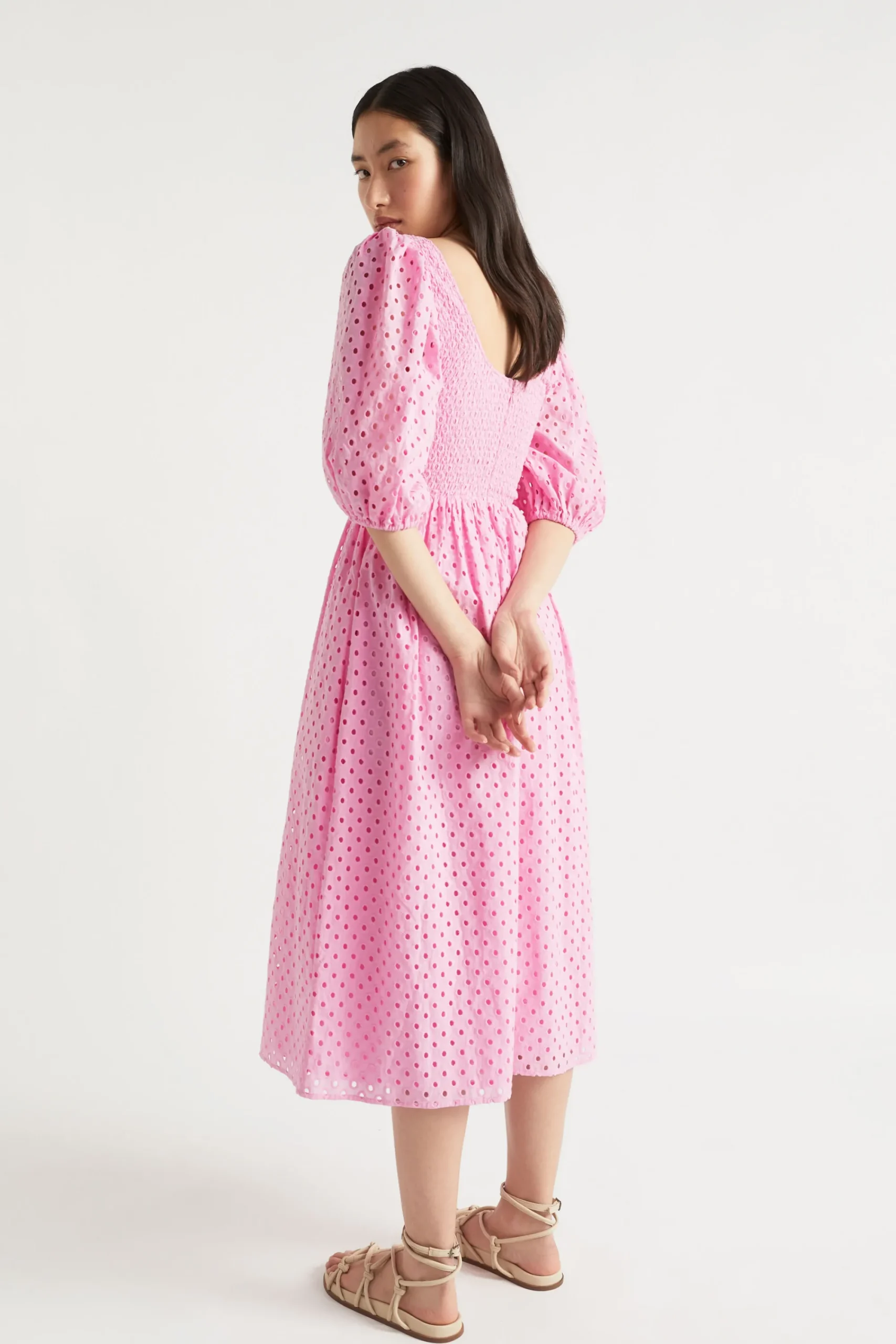 Woman Seed Heritage Dresses-Broderie Shirred Midi Dress