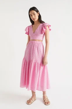 Woman Seed Heritage Skirts-Broderie Tiered Midi Skirt