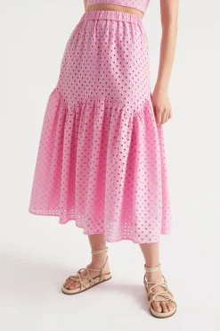 Woman Seed Heritage Skirts-Broderie Tiered Midi Skirt