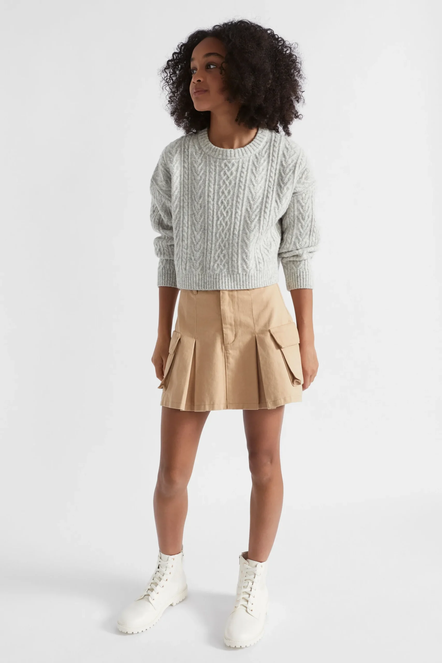 Teen Girl Seed Heritage T-Shirts & Tops-Cable Crop Knit