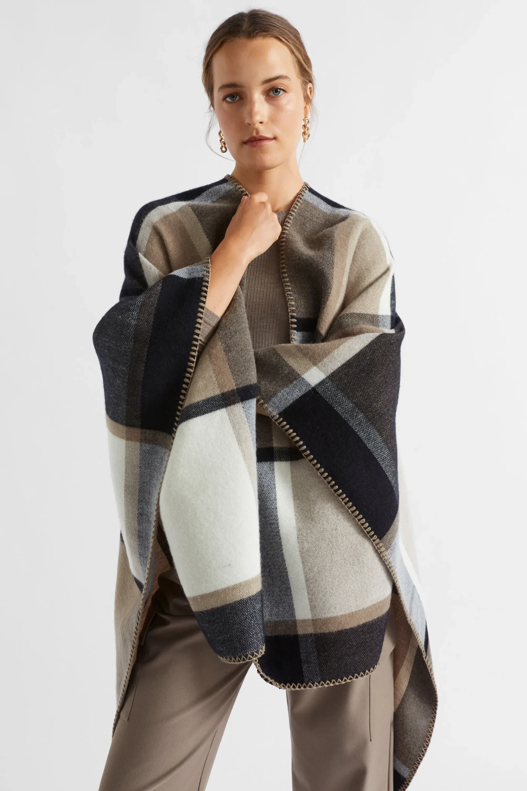 Woman Seed Heritage Scarves & Kaftans-Check Blanket Stitch Cape