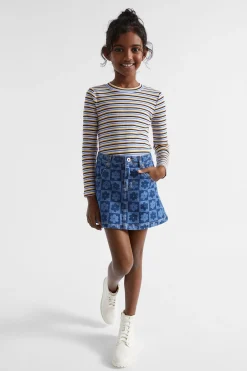 Girl Seed Heritage Skirts-Checked Denim Skirt