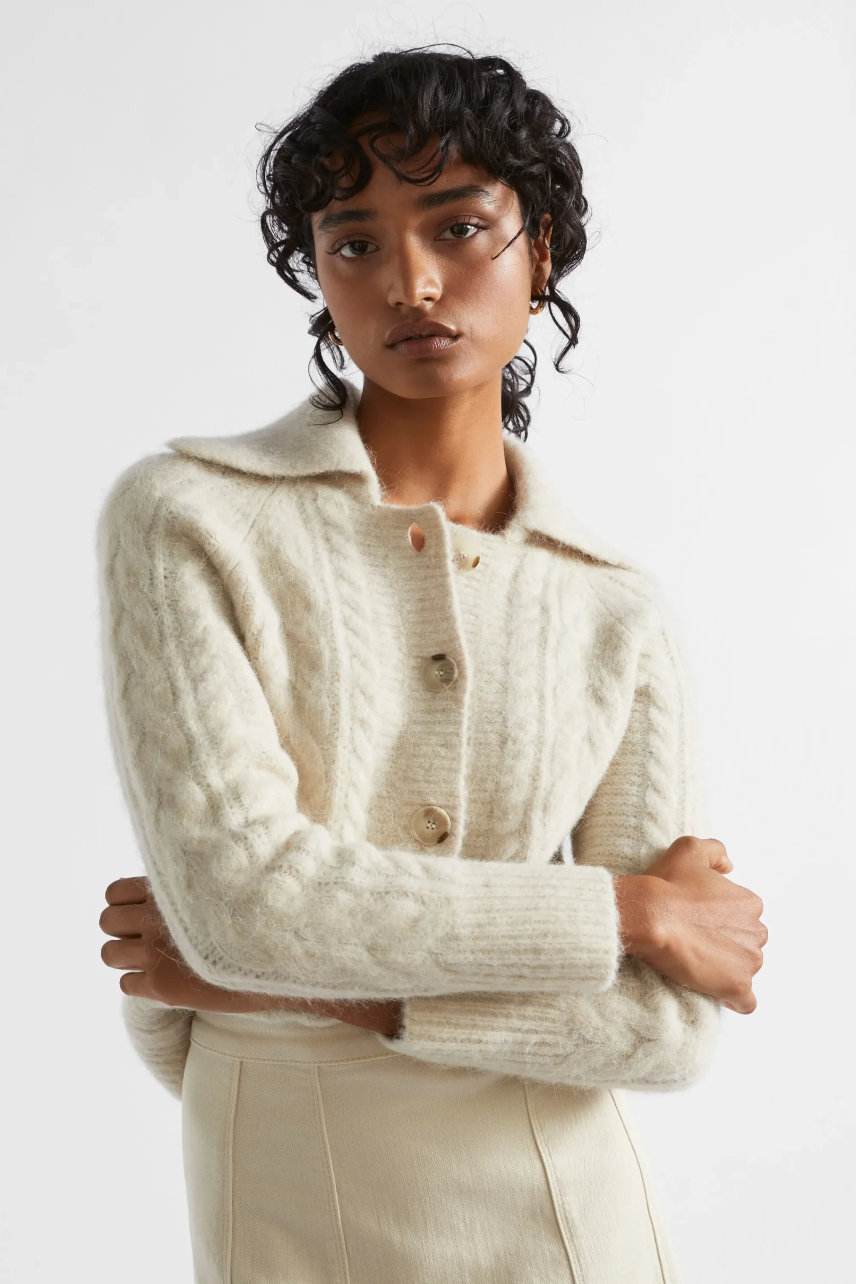 Woman Seed Heritage Knitwear & Sweaters-Collared Cable Knit Cardigan