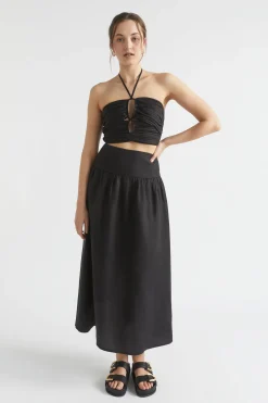 Woman Seed Heritage Skirts-Core Linen Gathered Maxi Skirt