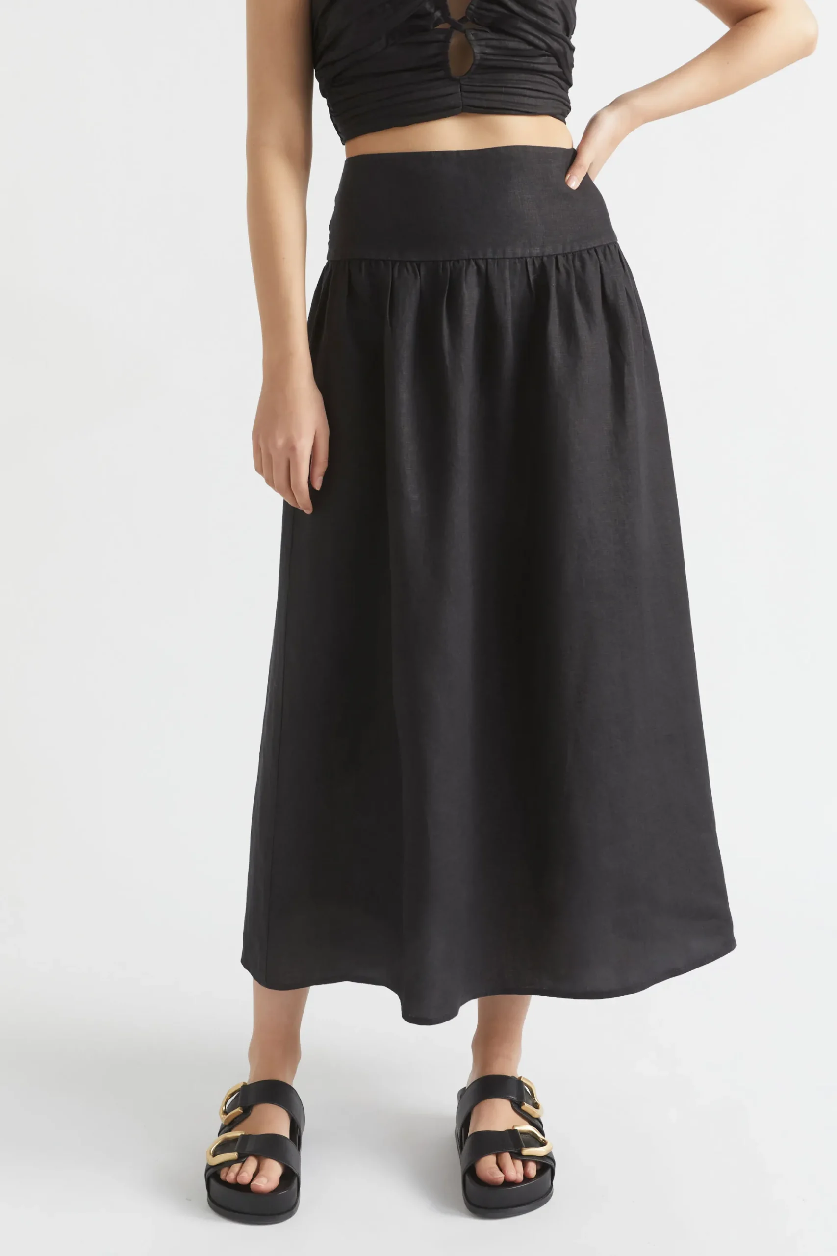 Woman Seed Heritage Skirts-Core Linen Gathered Maxi Skirt