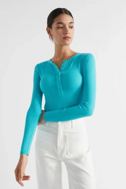 Woman Seed Heritage T-Shirts & Tops-Core Rib Henley Top
