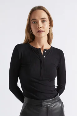 Woman Seed Heritage T-Shirts & Tops-Core Rib Henley Top