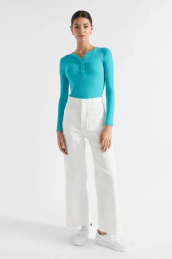 Woman Seed Heritage T-Shirts & Tops-Core Rib Henley Top