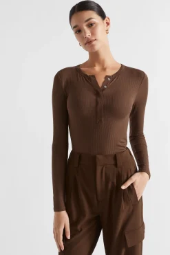 Woman Seed Heritage T-Shirts & Tops-Core Rib Henley Top