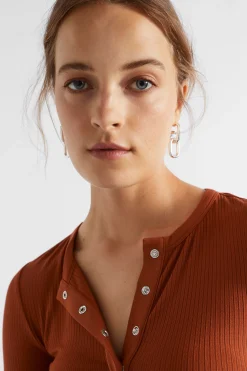 Woman Seed Heritage T-Shirts & Tops-Core Rib Henley Top