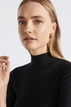 Woman Seed Heritage T-Shirts & Tops-Core Rib Mock Neck Top