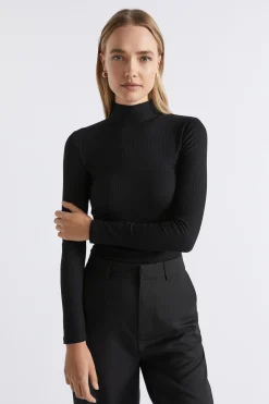 Woman Seed Heritage T-Shirts & Tops-Core Rib Mock Neck Top