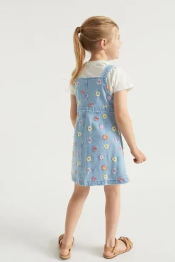 Girl Seed Heritage Denim & Jeans-Floral Embroidered Pinafore