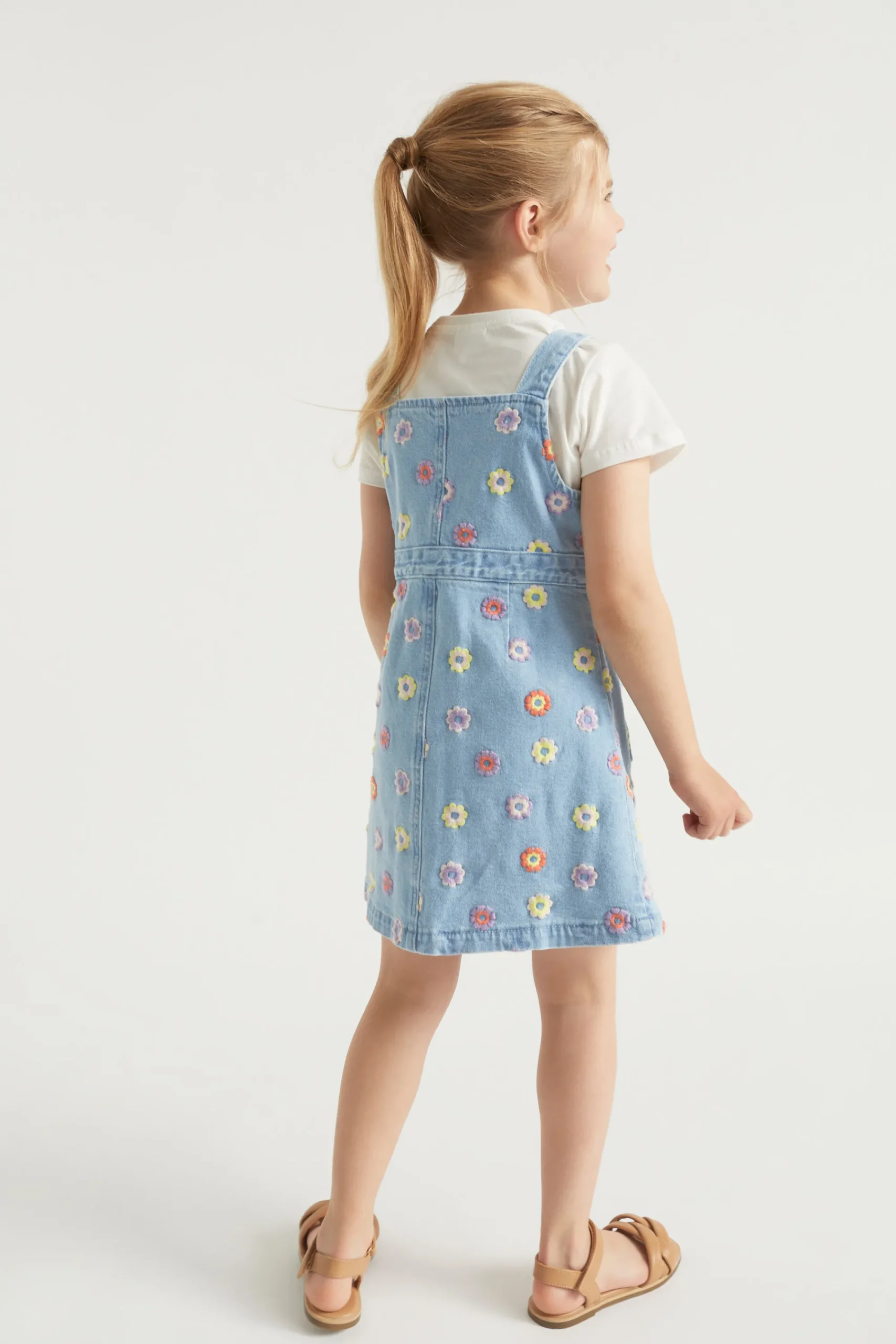 Girl Seed Heritage Denim & Jeans-Floral Embroidered Pinafore