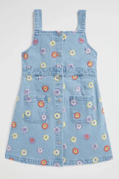 Girl Seed Heritage Denim & Jeans-Floral Embroidered Pinafore