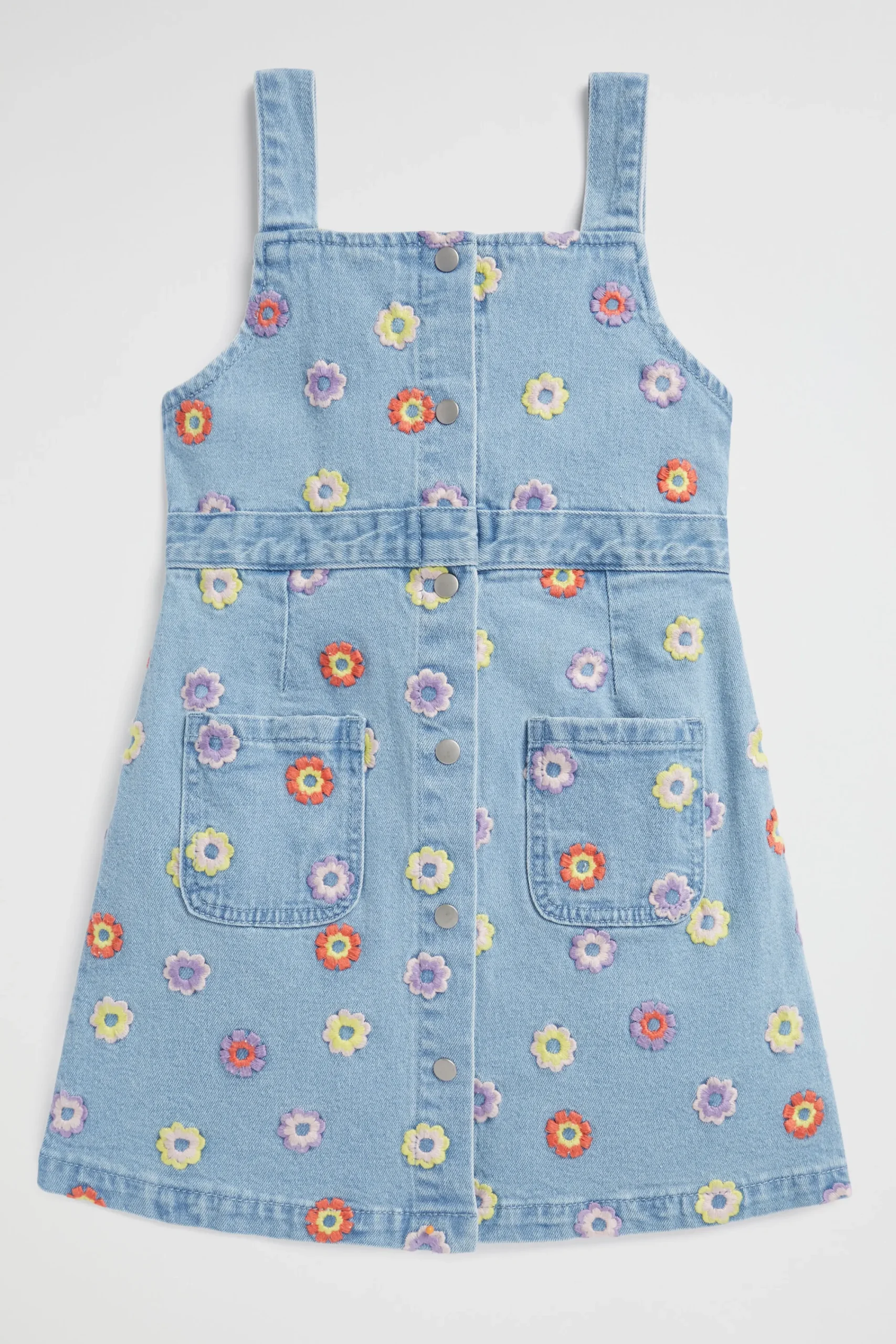 Girl Seed Heritage Denim & Jeans-Floral Embroidered Pinafore