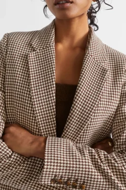 Woman Seed Heritage Jackets & Vests-Houndstooth Longline Suiting Coat