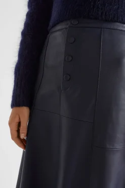 Woman Seed Heritage Skirts-Leather Button Midi Skirt