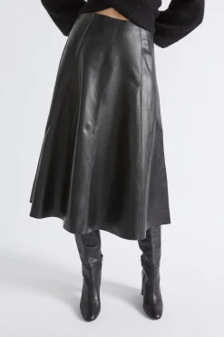 Woman Seed Heritage Skirts-Leather Midi Circle Skirt