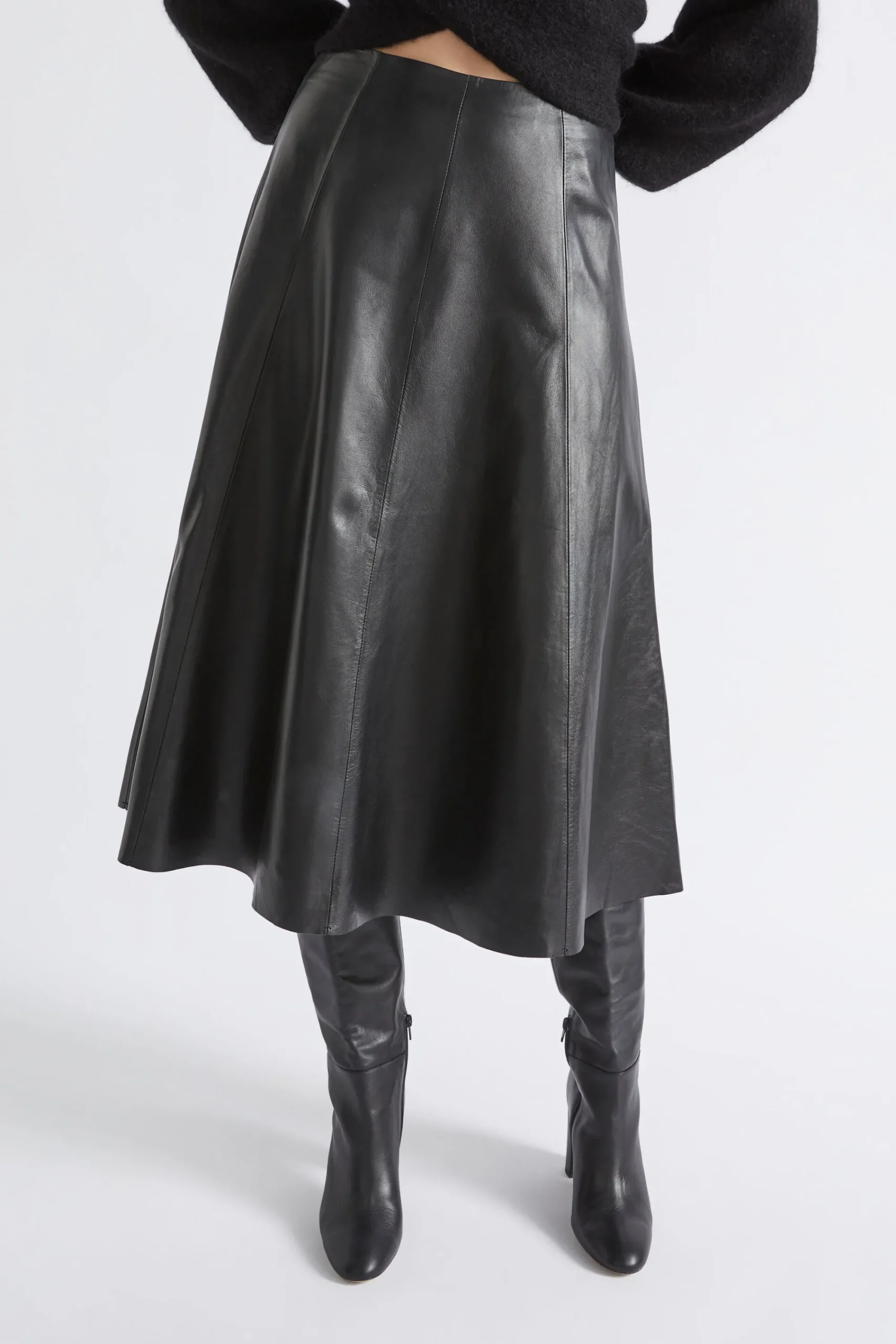 Woman Seed Heritage Skirts-Leather Midi Circle Skirt