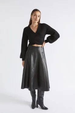 Woman Seed Heritage Skirts-Leather Midi Circle Skirt