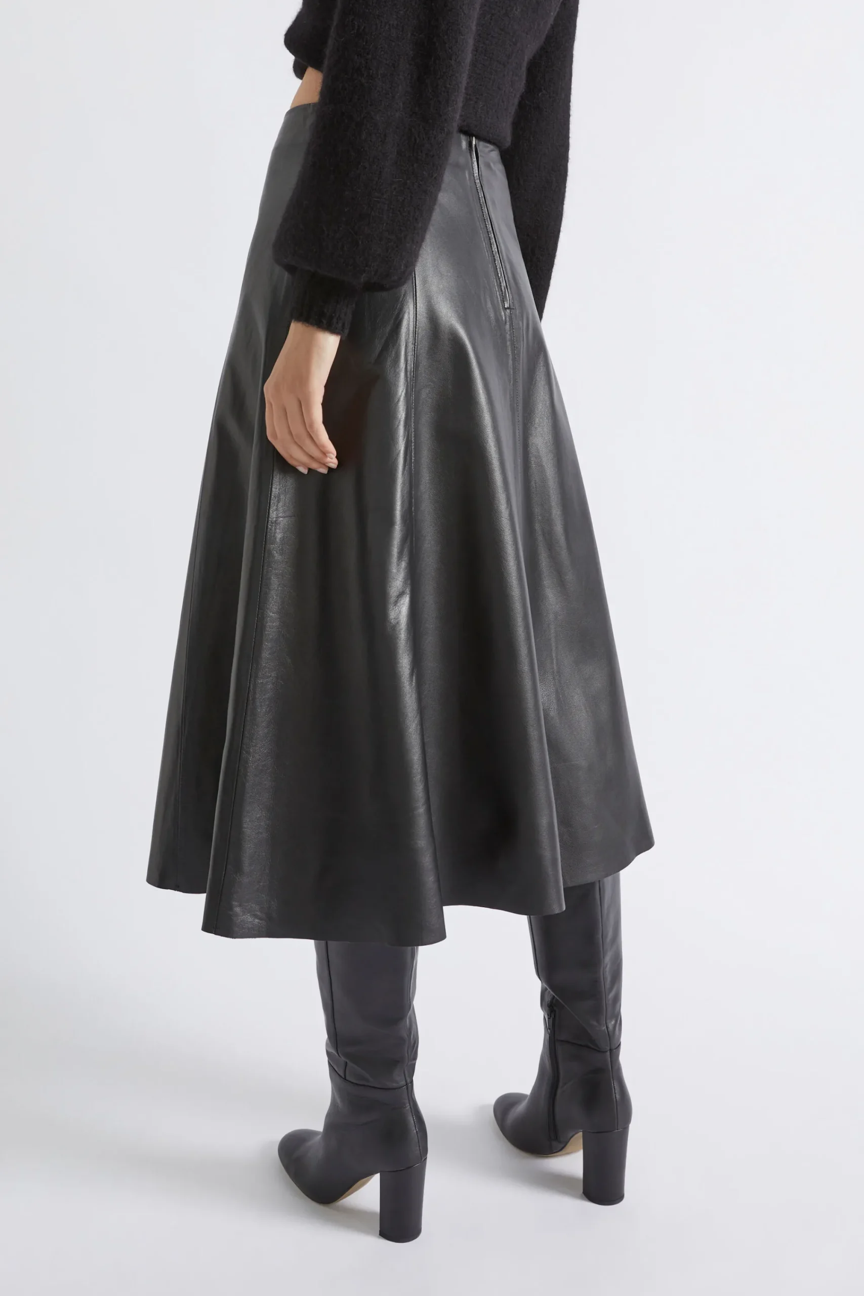 Woman Seed Heritage Skirts-Leather Midi Circle Skirt