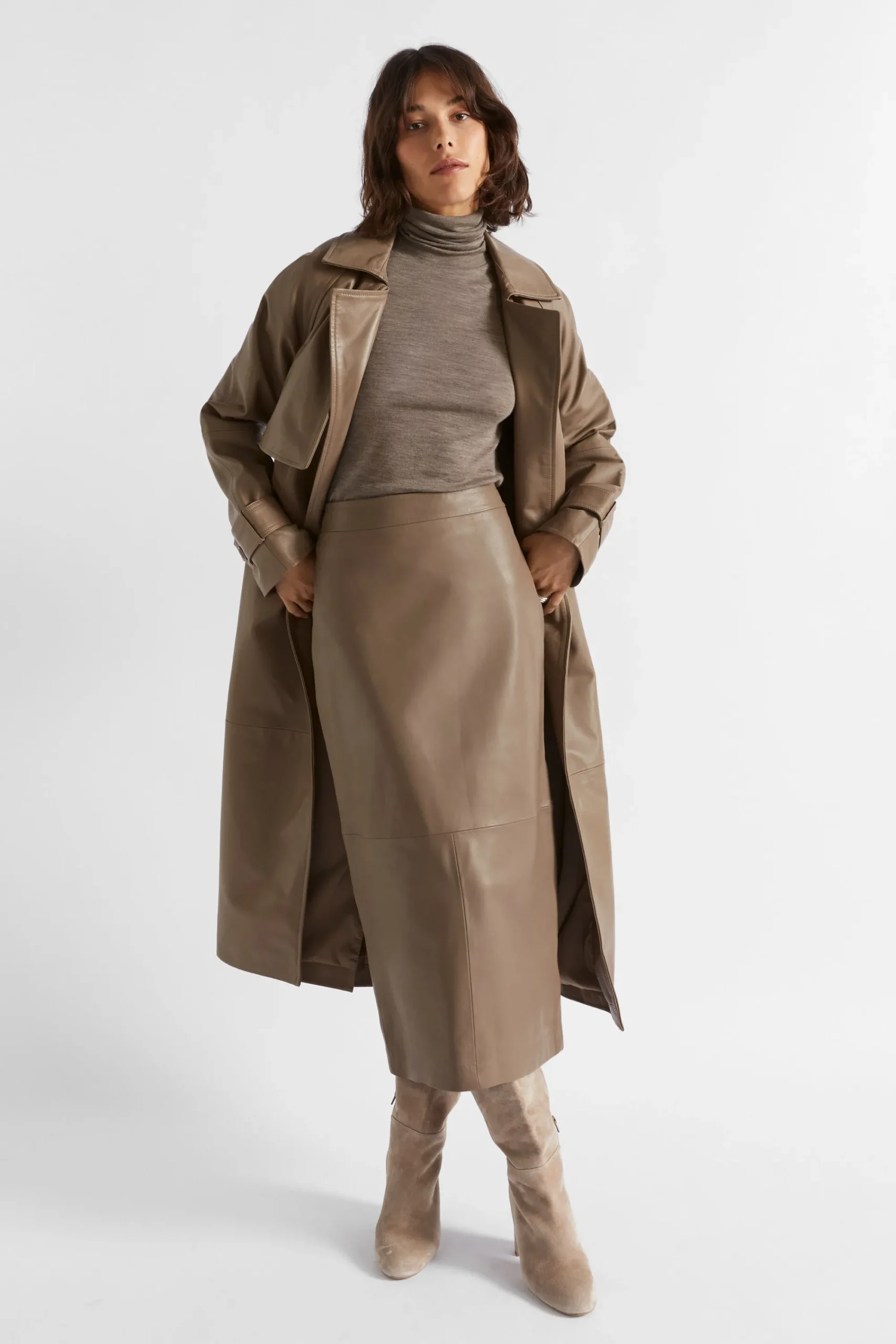 Woman Seed Heritage Jackets & Vests-Leather Trench Coat