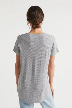 Woman Seed Heritage T-Shirts & Tops-Linen Blend Stripe Tee