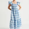 Woman Seed Heritage Dresses-Linen Check Midi Dress