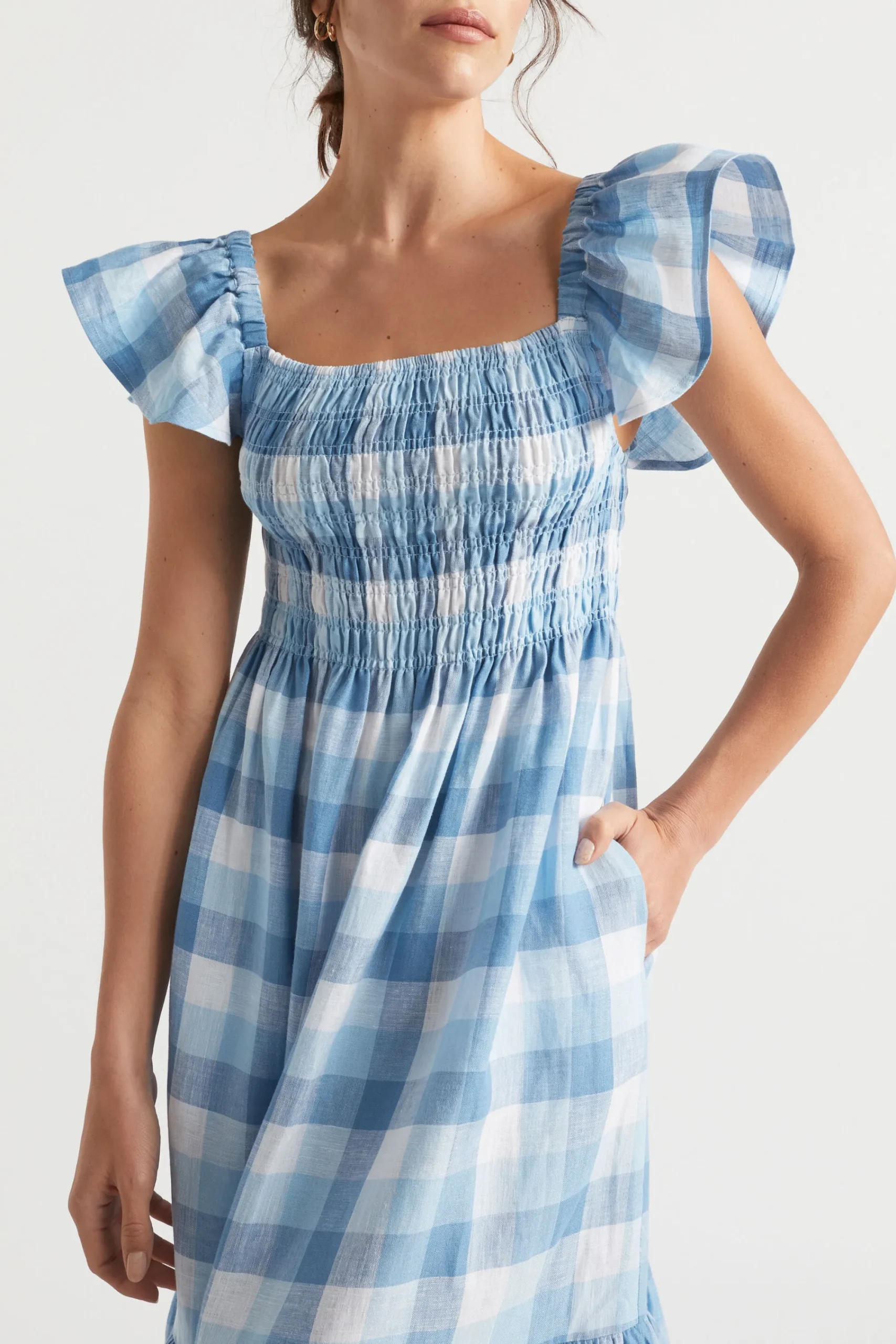 Woman Seed Heritage Dresses-Linen Check Midi Dress