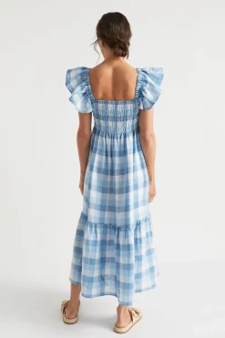 Woman Seed Heritage Dresses-Linen Check Midi Dress