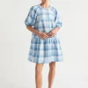 Woman Seed Heritage Dresses-Linen Check Mini Dress