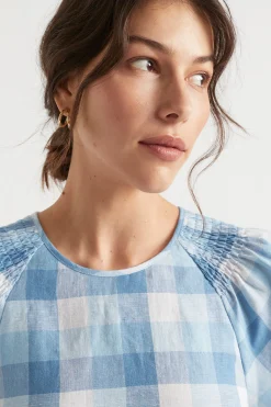 Woman Seed Heritage Dresses-Linen Check Mini Dress