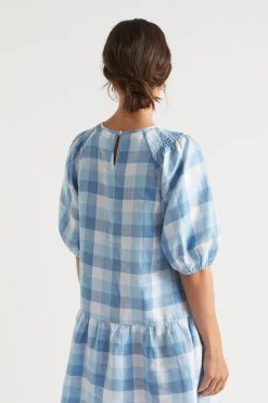 Woman Seed Heritage Dresses-Linen Check Mini Dress