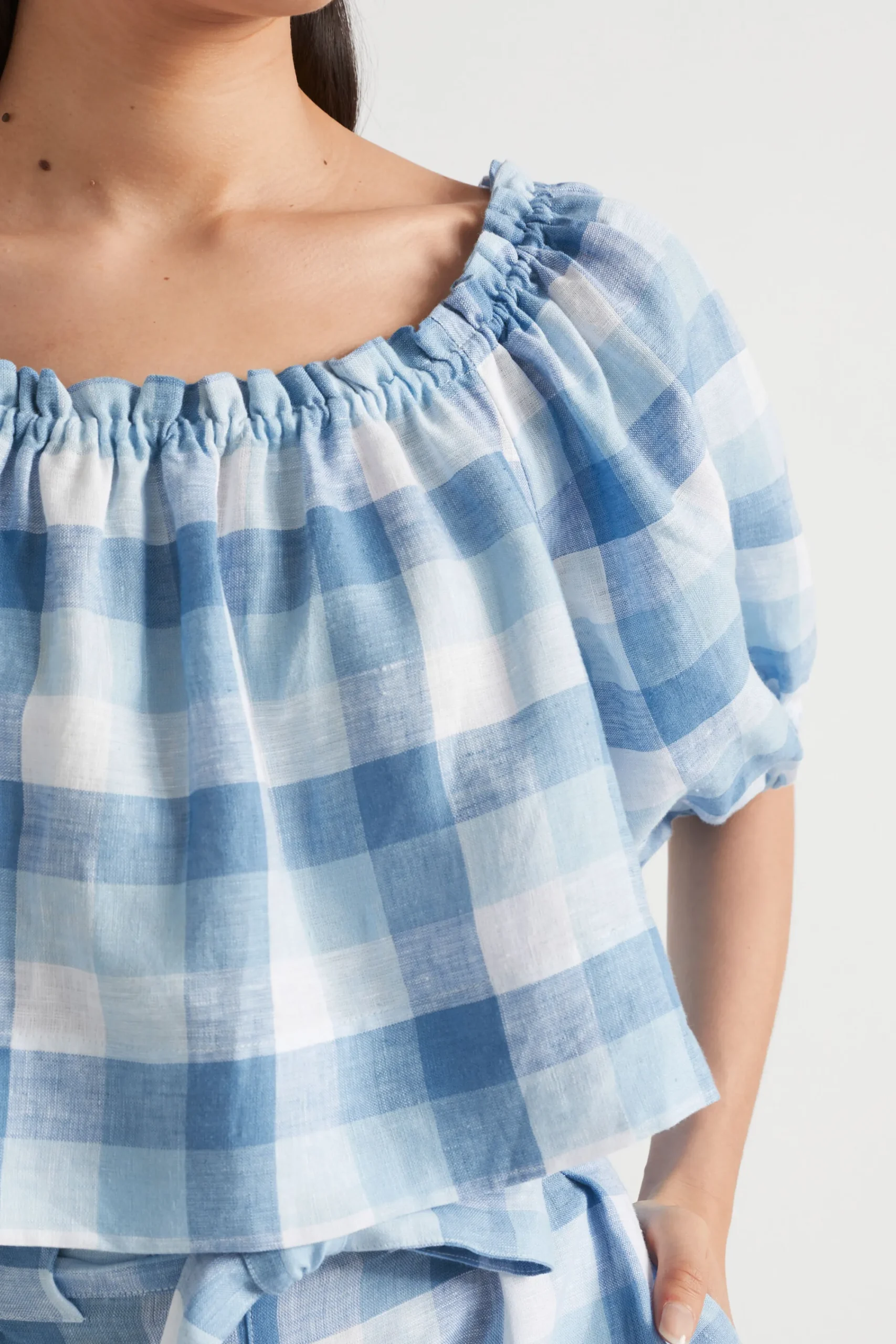 Woman Seed Heritage T-Shirts & Tops-Linen Check Swing Top