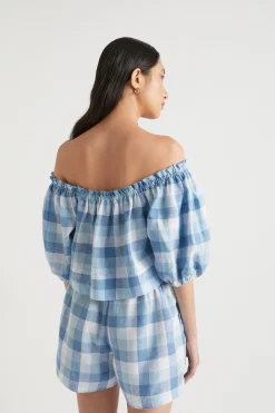 Woman Seed Heritage T-Shirts & Tops-Linen Check Swing Top