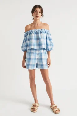 Woman Seed Heritage Shorts-Linen Check Tie Short