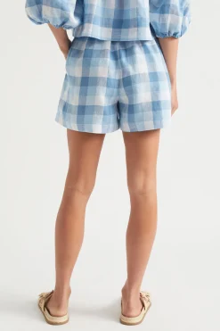 Woman Seed Heritage Shorts-Linen Check Tie Short