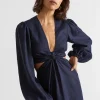 Woman Seed Heritage Dresses-Linen Knot Front Midi Dress