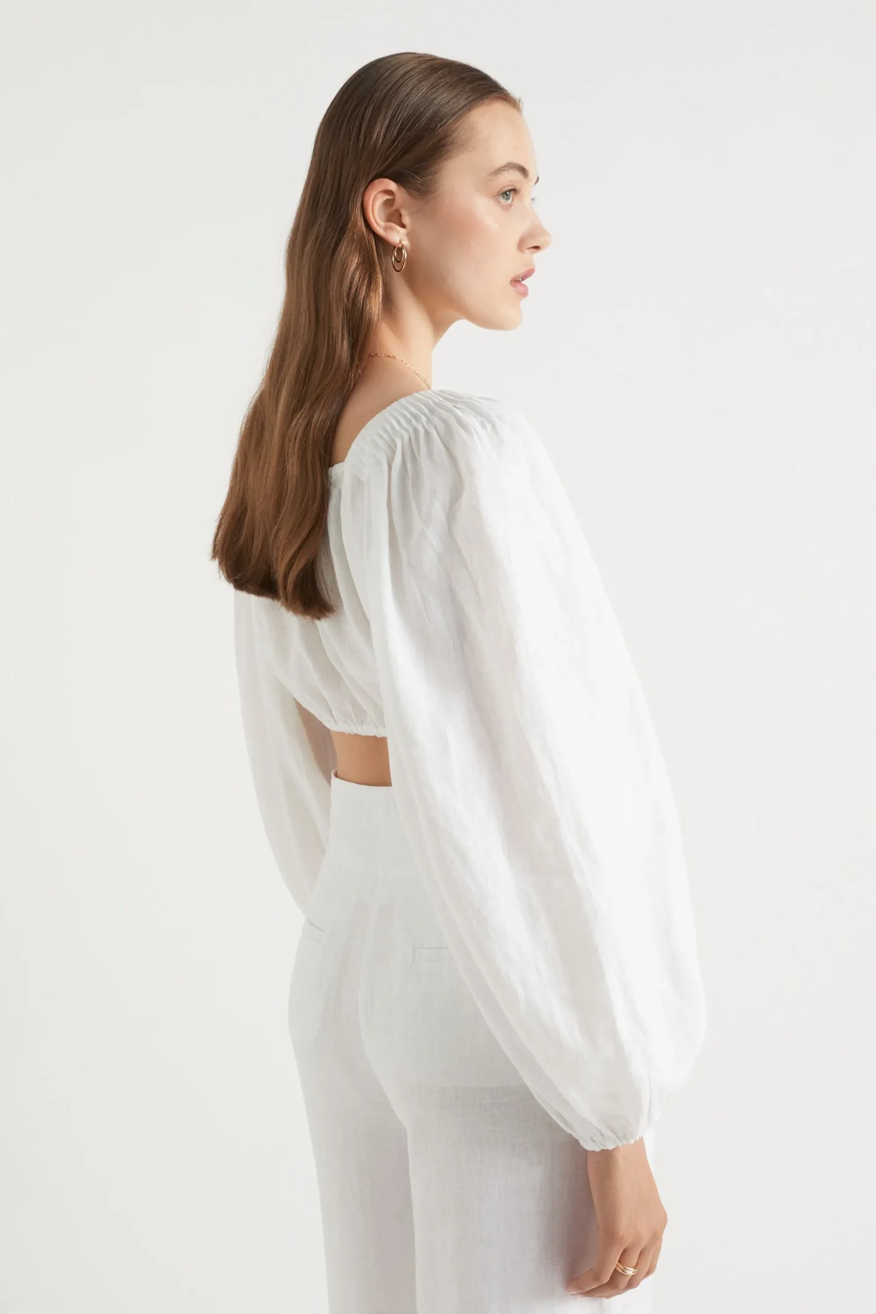 Woman Seed Heritage T-Shirts & Tops-Linen Pintuck Detail Top