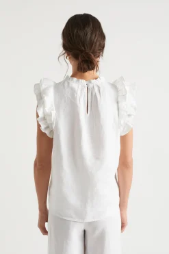 Woman Seed Heritage T-Shirts & Tops-Linen Ruffle Sleeve Top
