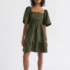 Woman Seed Heritage Dresses-Linen Square Neck Mini Dress