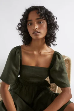 Woman Seed Heritage Dresses-Linen Square Neck Mini Dress