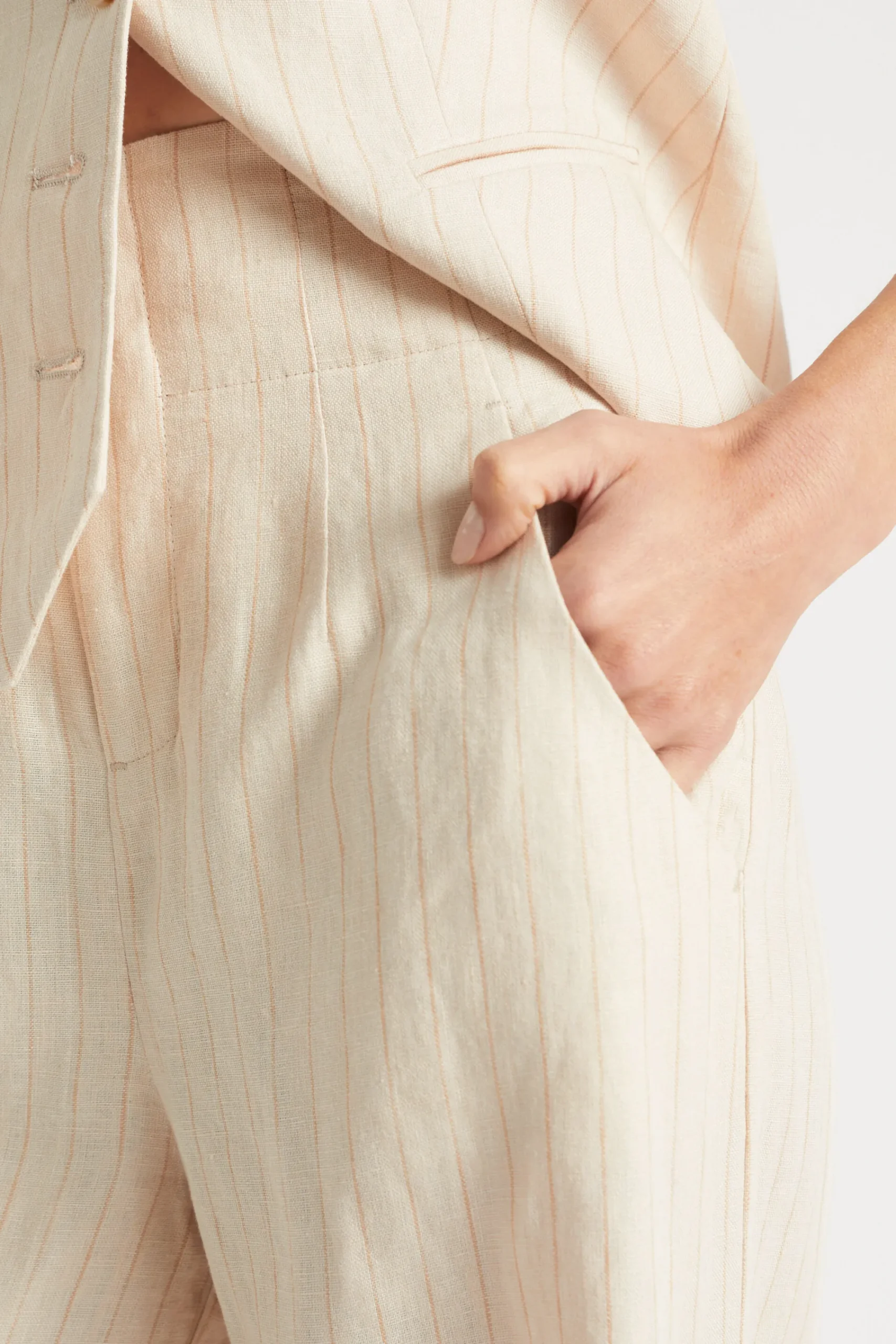 Woman Seed Heritage Pants-Linen Stripe High Waist Pant
